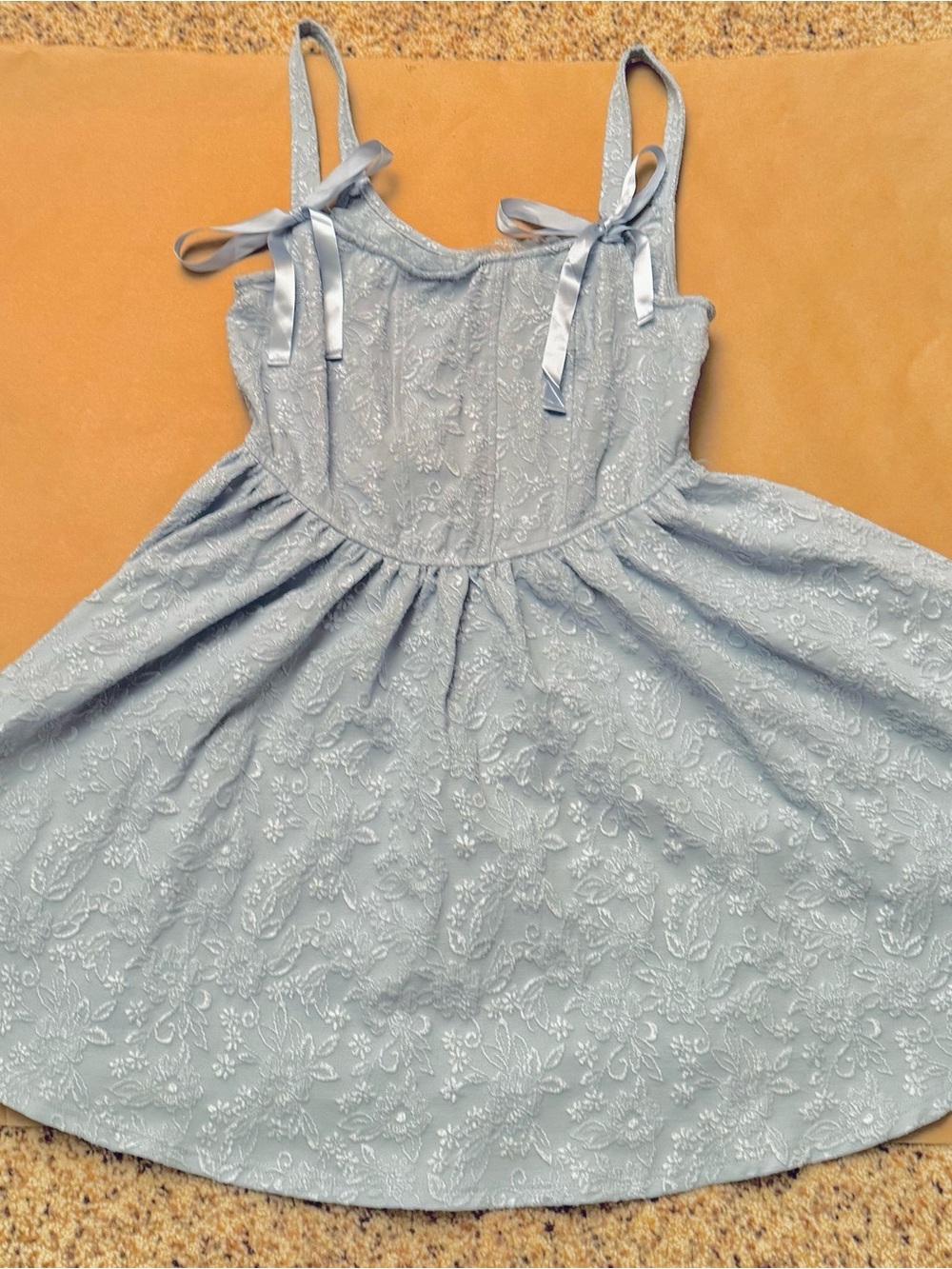 Trixxi Light Blue Lace Fit-and-Flare Dress with Ribbon Straps